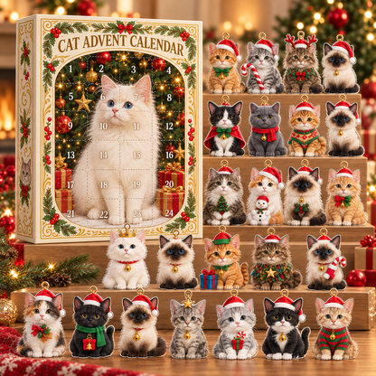 2D Acrylic Cat Advent Calendar 2026: 24 Mini Cat Figurines, Holiday Decor