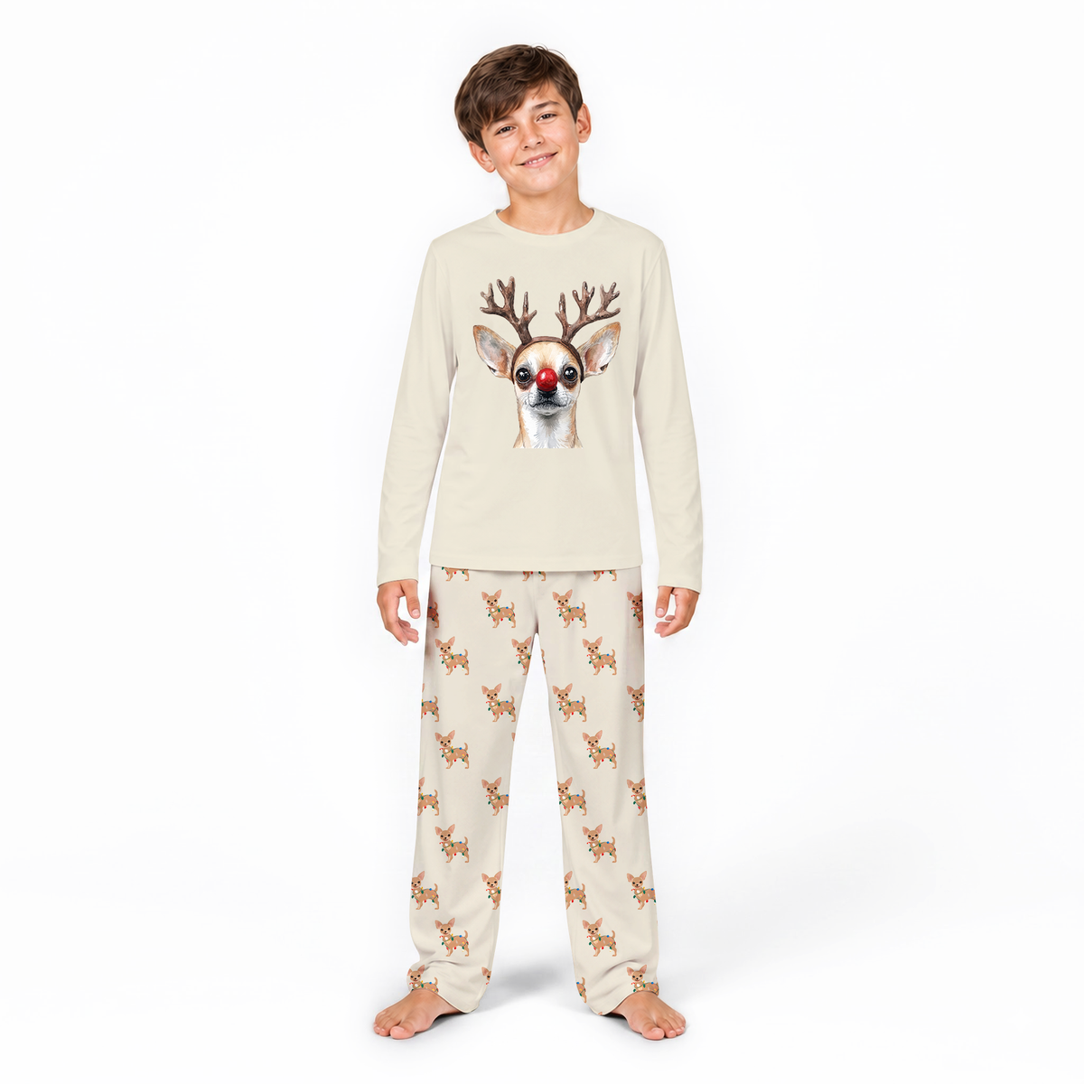 Cozy Reindeer Chihuahua Red Nose Dog Family Christmas Pajamas