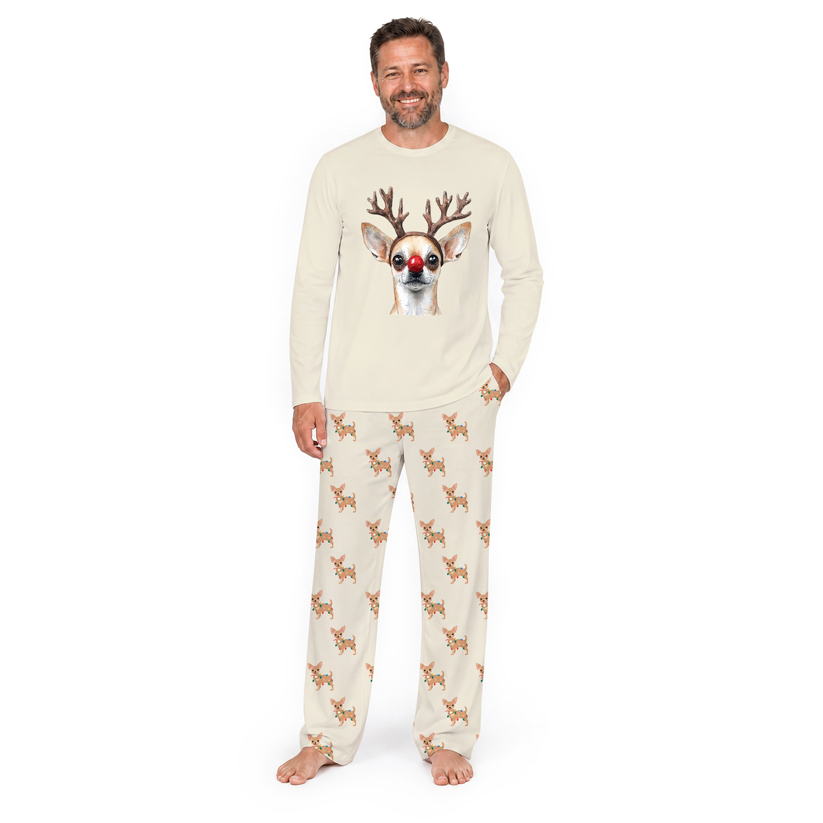 Cozy Reindeer Chihuahua Red Nose Dog Family Christmas Pajamas