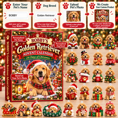 Personalized Dog Christmas Advent Calendar – Custom Dog Name & Photo, 24 Days of Christmas 2D Acrylic Dog Ornaments, Holiday Gift