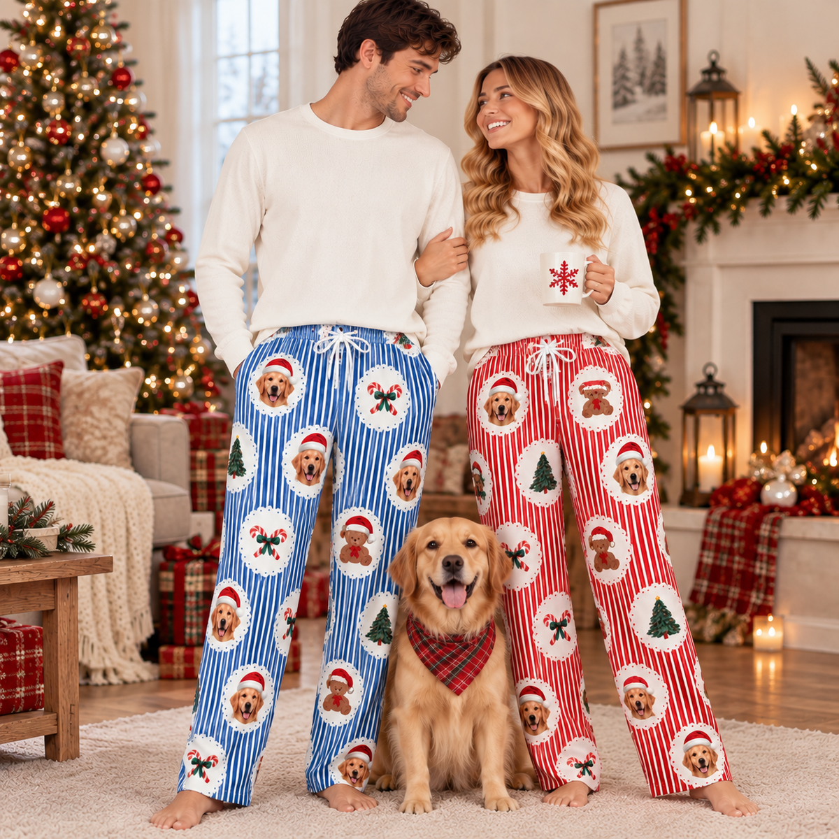 Personalized Face Christmas Pajama Pants – Custom Photo Holiday Lounge Pants, Matching Family Christmas PJs