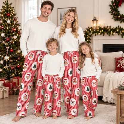 Personalized Face Christmas Pajama Pants – Custom Photo Holiday Lounge Pants, Matching Family Christmas PJs