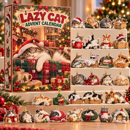 Lazy Cat Advent Calendar 2026 – 24-Piece 2D Acrylic Funny Cat Christmas Countdown for Cat Lovers