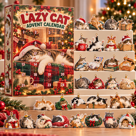 Lazy Cat Advent Calendar 2026 – 24-Piece 2D Acrylic Funny Cat Christmas Countdown for Cat Lovers