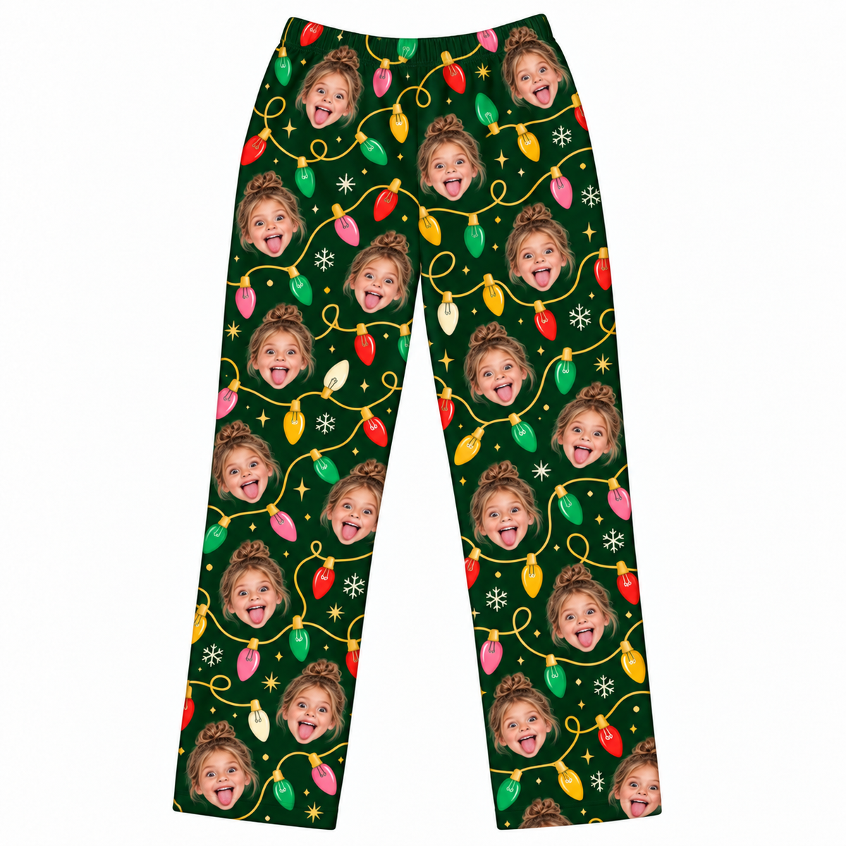 Custom Photo Christmas Lights Lounge Pants – Personalized Face Sleepwear & Pajama Pant