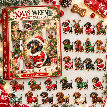 Dachshund Christmas Advent Calendar – 24 Weenie Dog Acrylic Ornaments for Dog Lovers