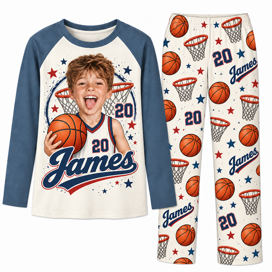 Custom Face Name & Number Cute Basketball Player Matching Family Christmas Pajamas
