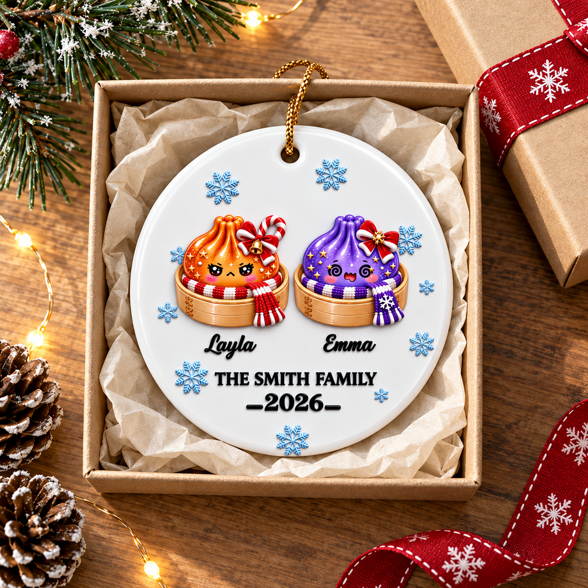 Family Dumpling Christmas Squishy Dumpling Style - Real 3D Raised Ornament