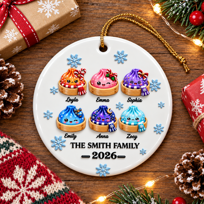 Family Dumpling Christmas Squishy Dumpling Style - Real 3D Raised Ornament