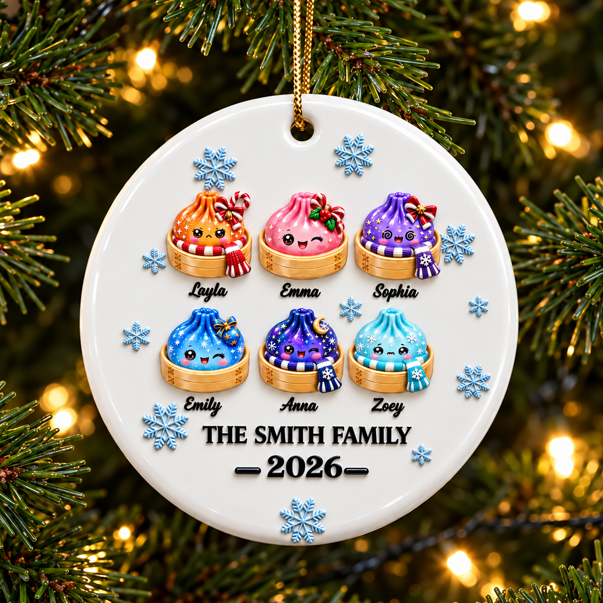 Family Dumpling Christmas Squishy Dumpling Style - Real 3D Raised Ornament