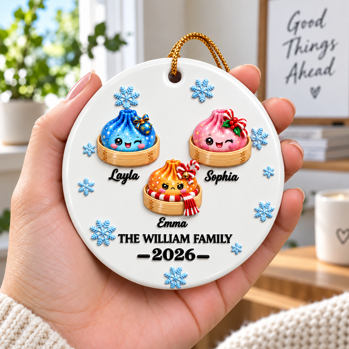Family Dumpling Christmas Squishy Dumpling Style - Real 3D Raised Ornament