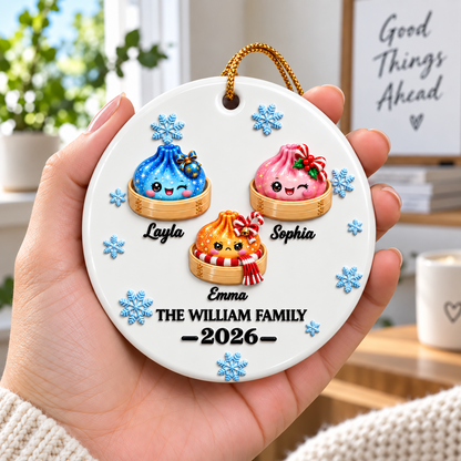 Family Dumpling Christmas Squishy Dumpling Style - Real 3D Raised Ornament