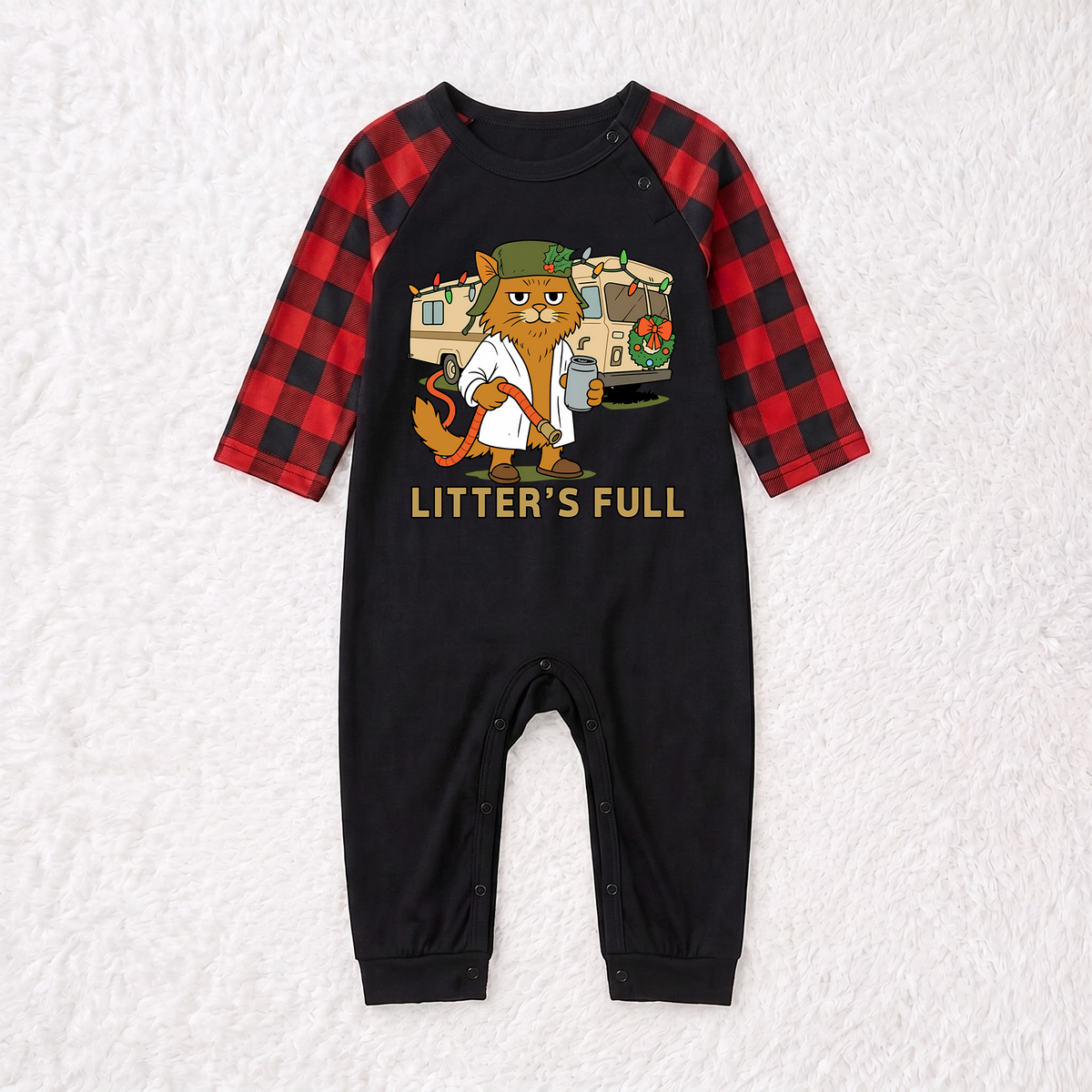 Custom Photo Funny Cat Litter's Full RV Christmas Red Plaid Family Christmas Pajamas With Pet