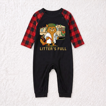 Custom Photo Funny Cat Litter's Full RV Christmas Red Plaid Family Christmas Pajamas With Pet