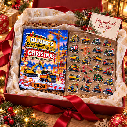 Personalized Construction Vehicle Advent Calendar 2026, Christmas Truck Countdown, Excavator and Digger Ornaments
