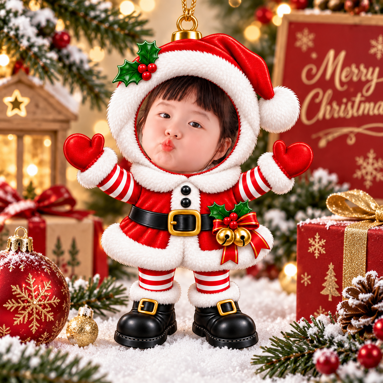 Cute Santa Baby Custom Face Christmas Ornament Personalized Photo Ornament