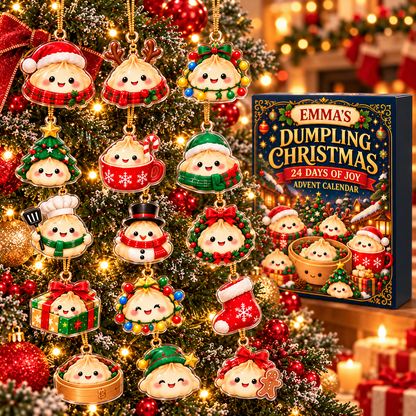 Personalized Dumpling Advent Calendar 2026 – 24 Cute Christmas Ornaments