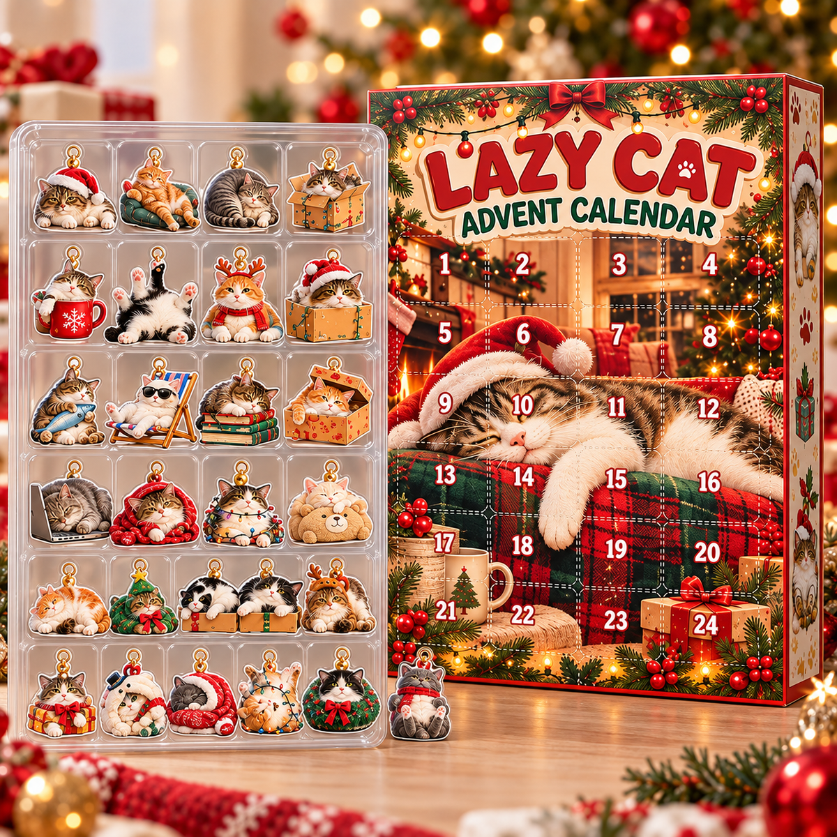 Lazy Cat Advent Calendar 2026 – 24-Piece 2D Acrylic Funny Cat Christmas Countdown for Cat Lovers