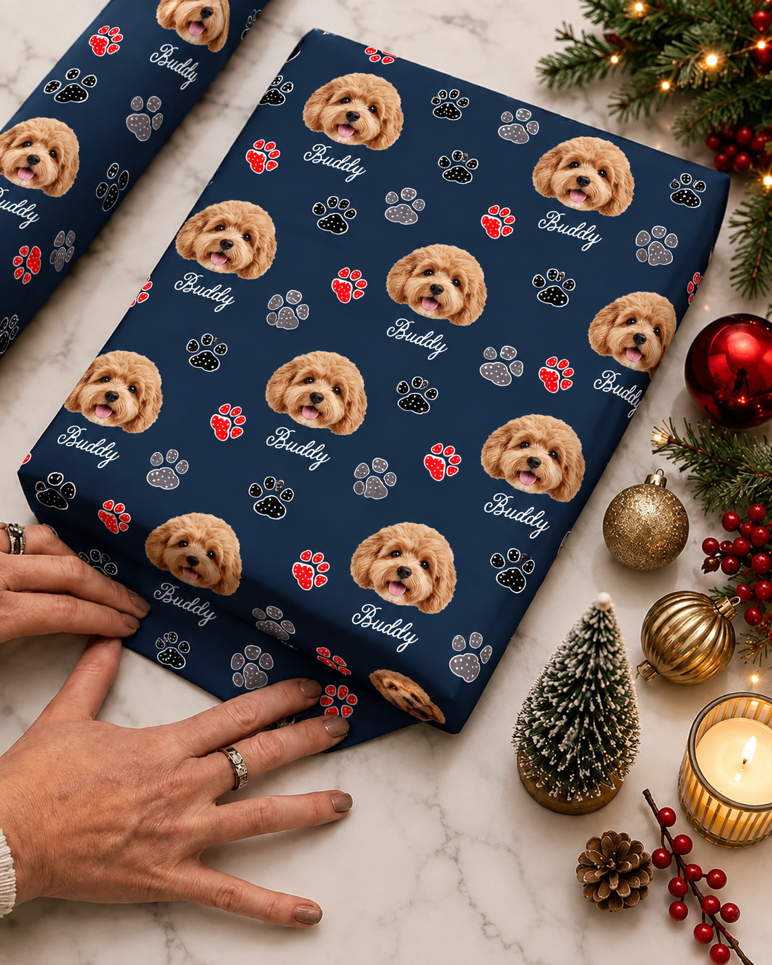 Personalized Dog Photo & Name Christmas Wrapping Paper