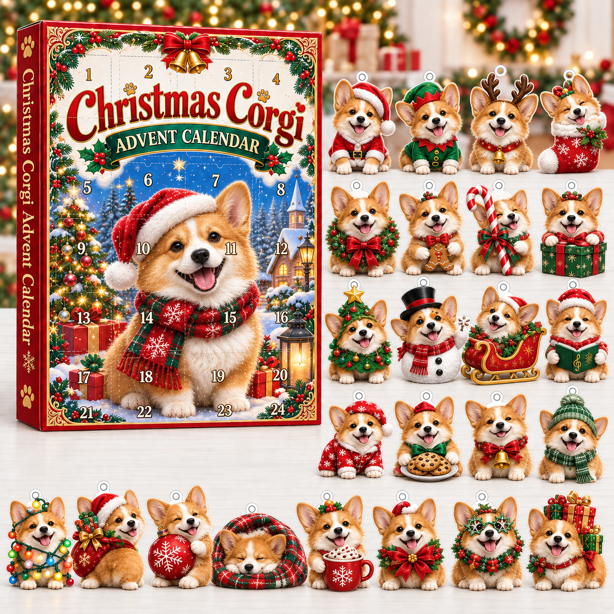 Christmas Corgi 2D Acrylic Advent Calendar – Cute Holiday Dog Countdown Collection