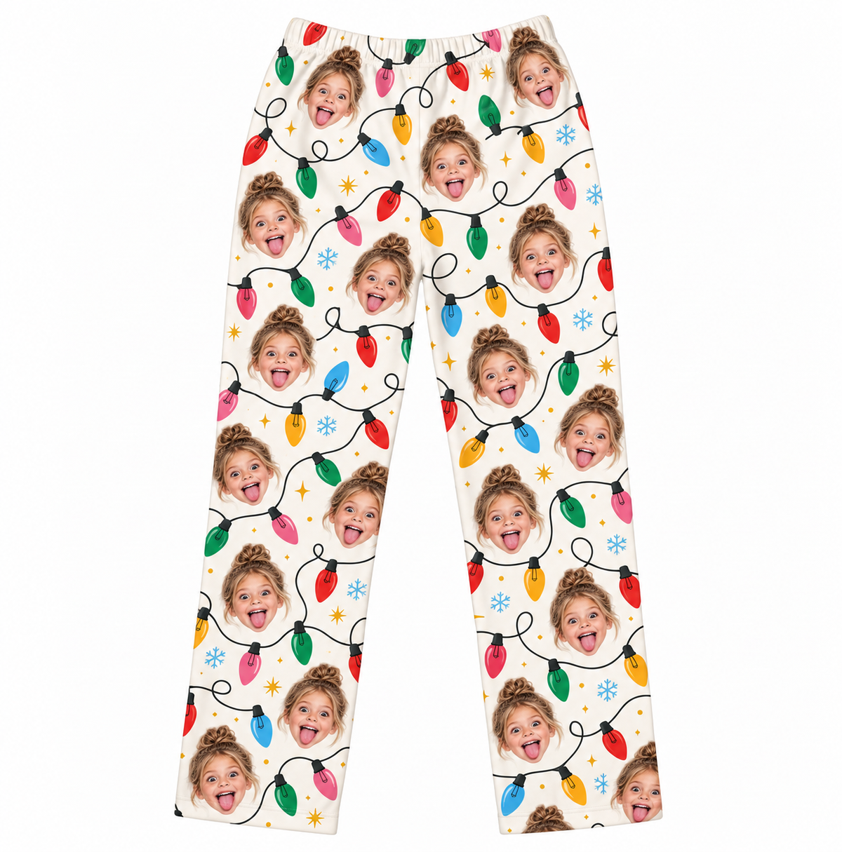 Custom Photo Christmas Lights Lounge Pants – Personalized Face Sleepwear & Pajama Pant