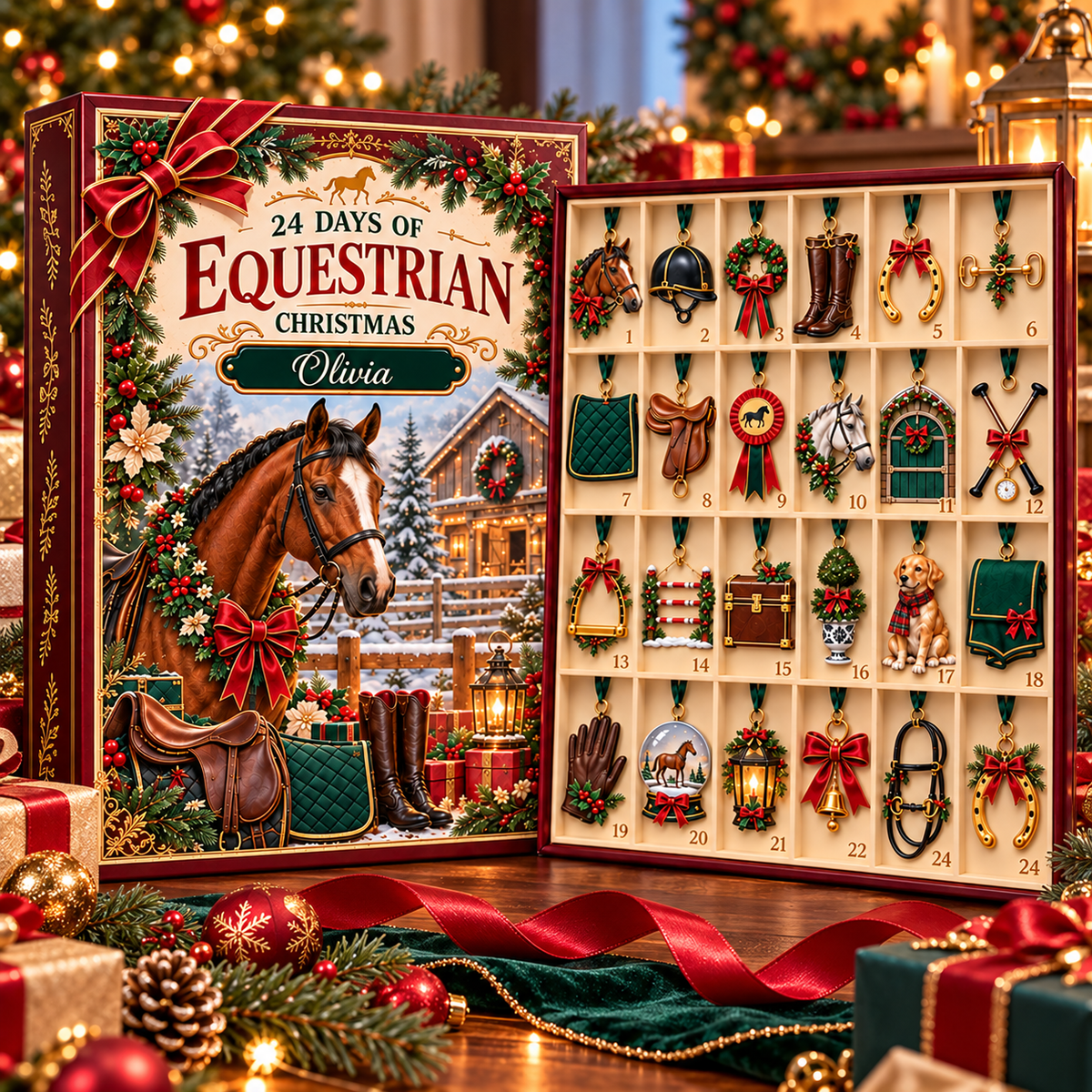Personalized Equestrian Christmas 24-Piece 2D Acrylic Advent Calendar – Horse Lover Holiday Countdown Gift