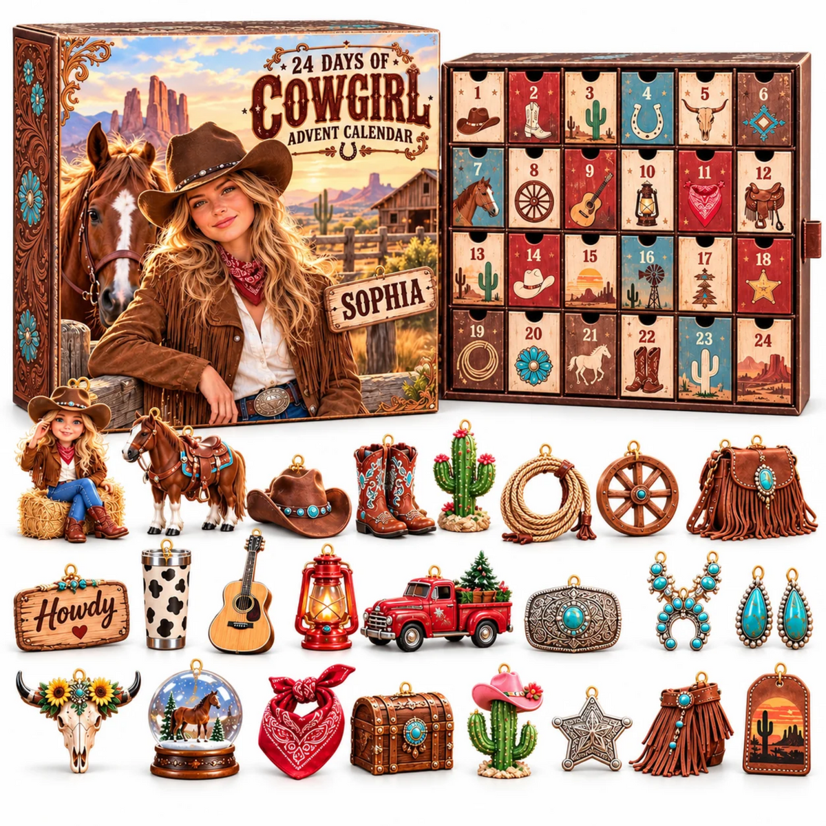 Personalized Cowgirl Advent Calendar 2026 – 24 Days of Western-Themed Christmas Surprises