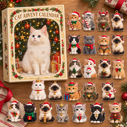 2D Acrylic Cat Advent Calendar 2026: 24 Mini Cat Figurines, Holiday Decor
