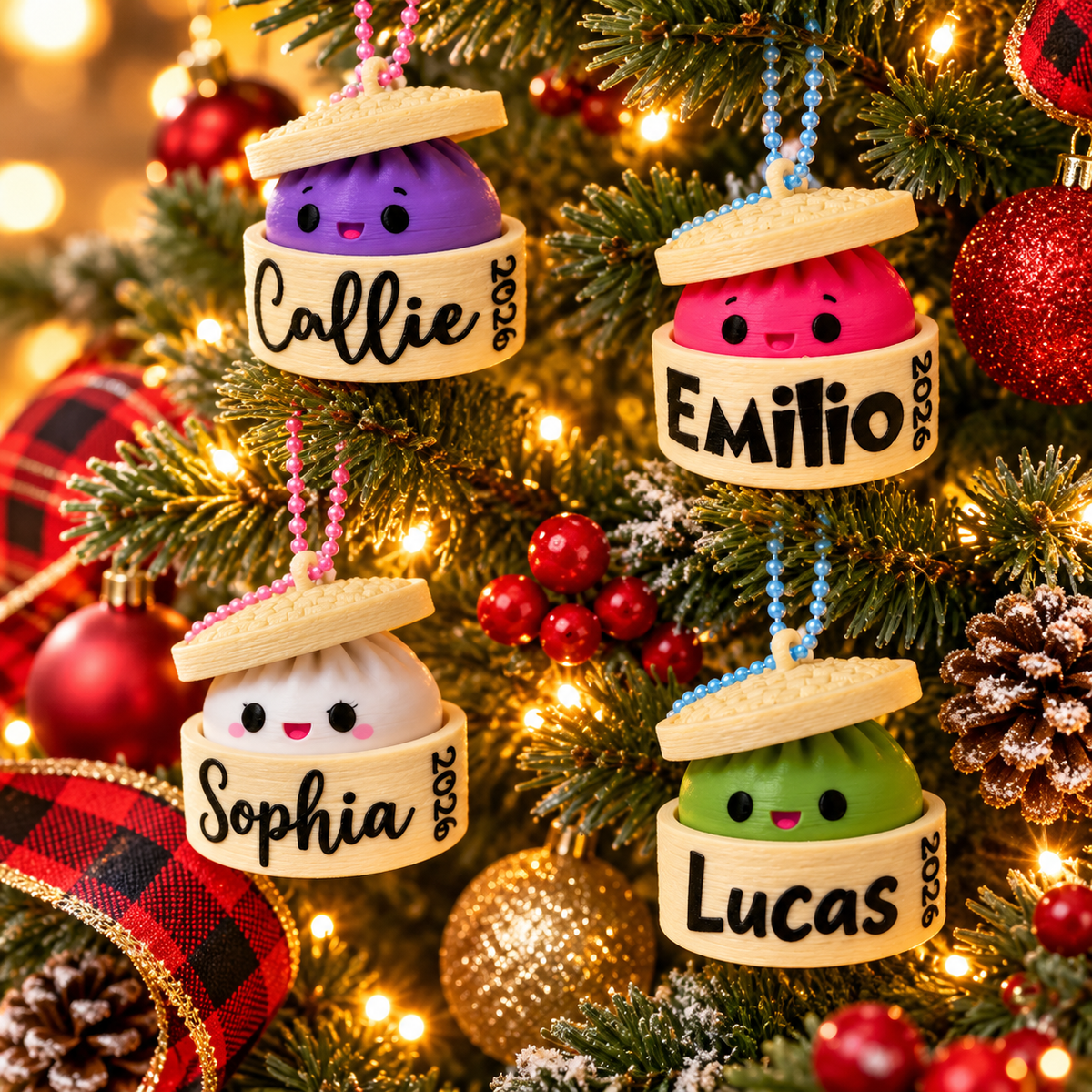 Personalized Dumpling Clicker Christmas Ornament – Custom Name 3D Printed Fidget Toy, Cute Interactive Holiday Gift