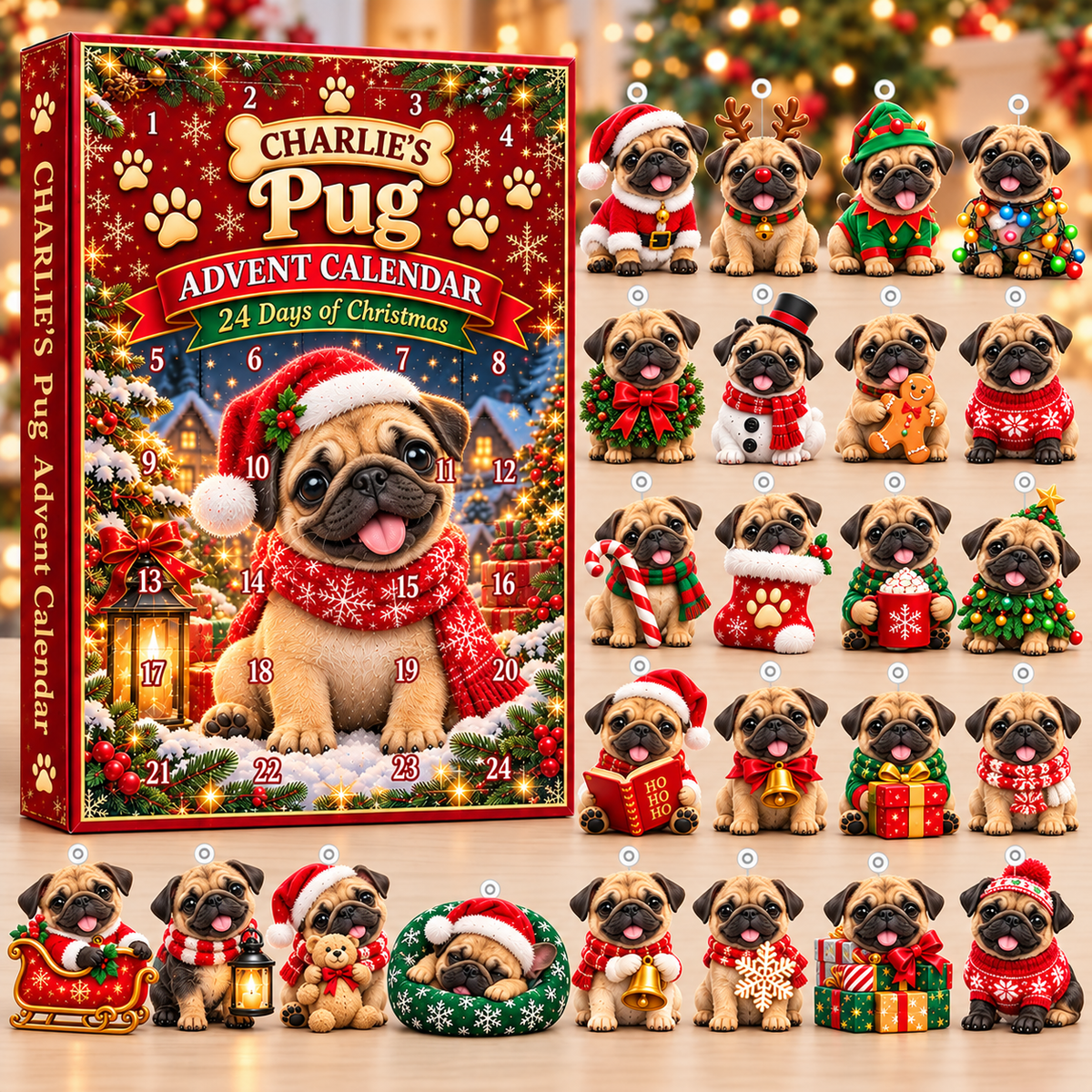 Personalized Dog Christmas Advent Calendar – Custom Dog Name & Photo, 24 Days of Christmas 2D Acrylic Dog Ornaments, Holiday Gift