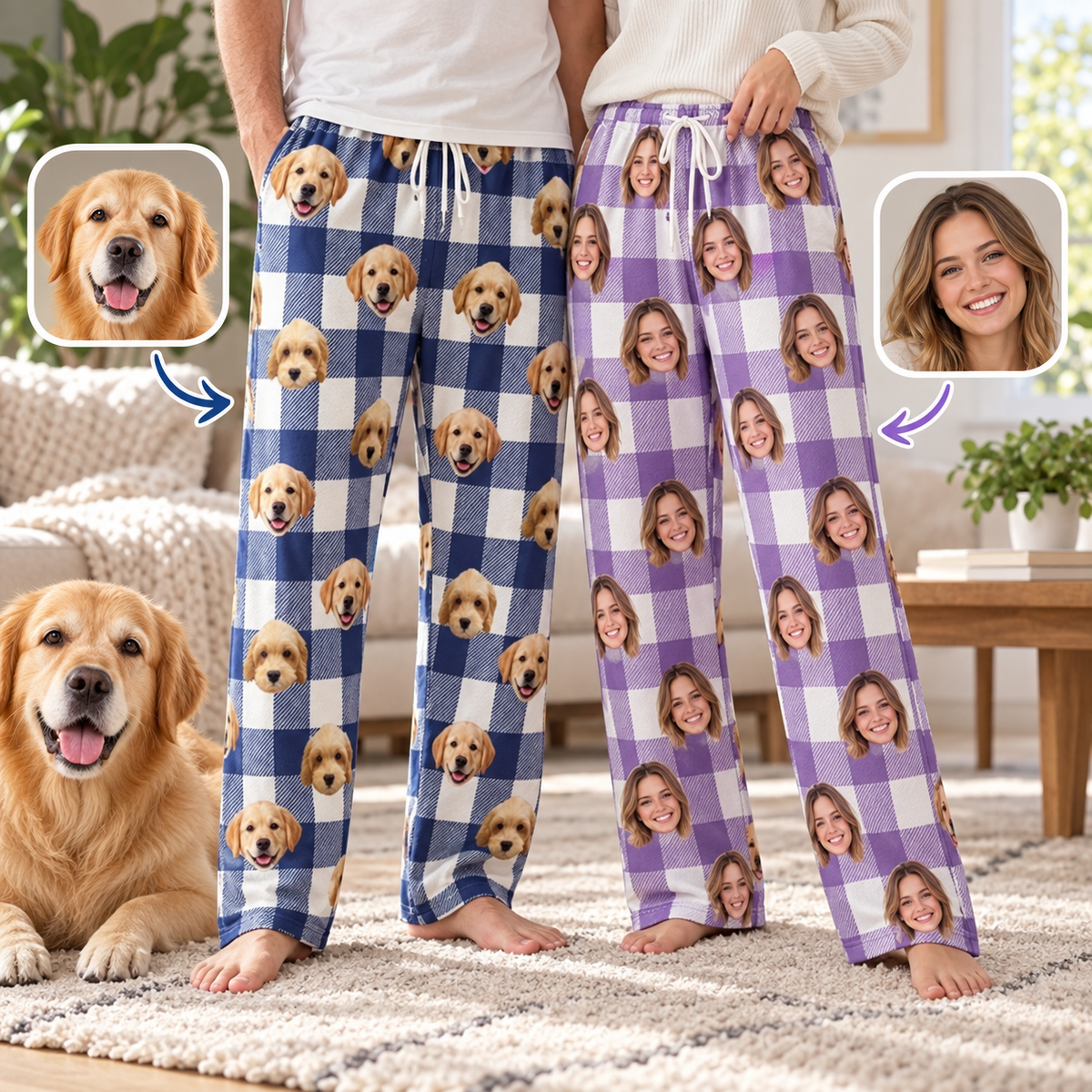 Cozy Buffalo Plaid Custom Face Personalized Lounge Pants
