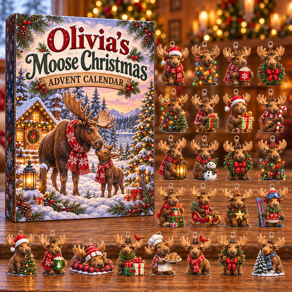 Personalized Moose Christmas Advent Calendar 2026 – 2D Acrylic Holiday Countdown