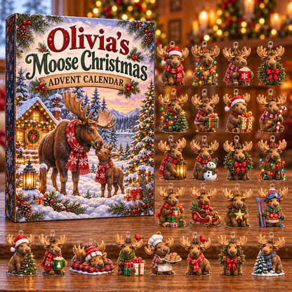 Personalized Moose Christmas Advent Calendar 2026 – 2D Acrylic Holiday Countdown