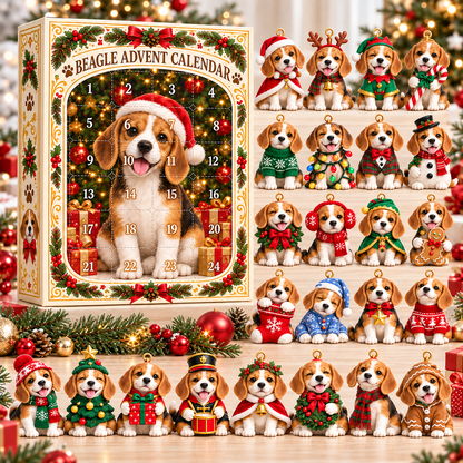 Christmas Beagle Advent Calendar 2026 – 24-Piece 2D Acrylic Dog Christmas Countdown for Beagle Lovers