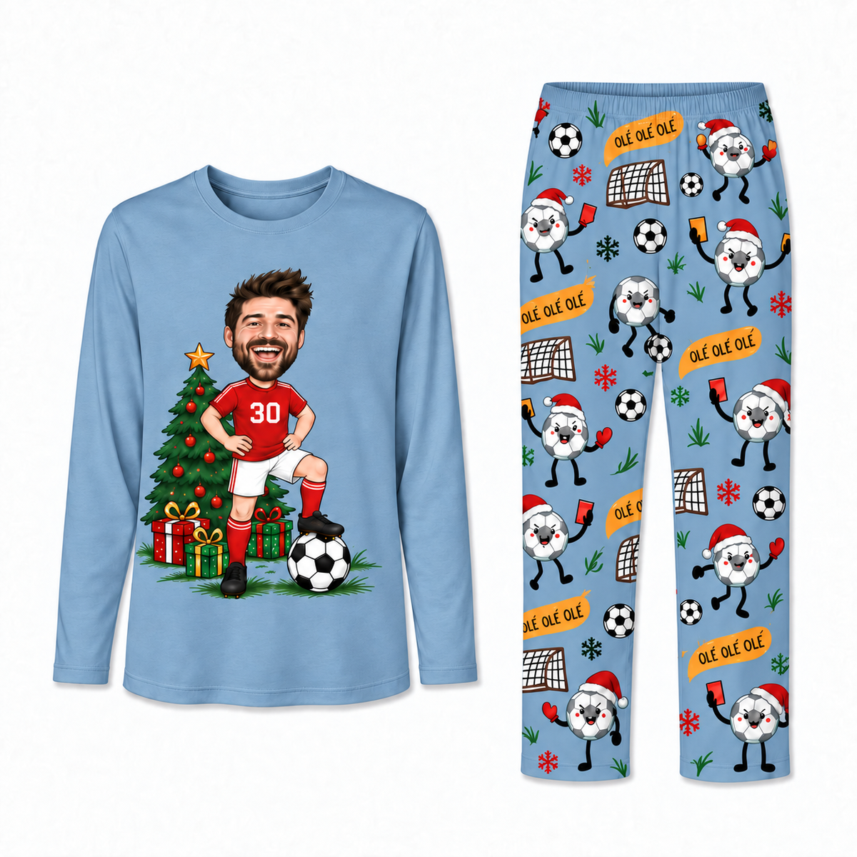 Funny Custom Face Soccer Player Ole Ole Ole Matching Family Christmas Pajamas