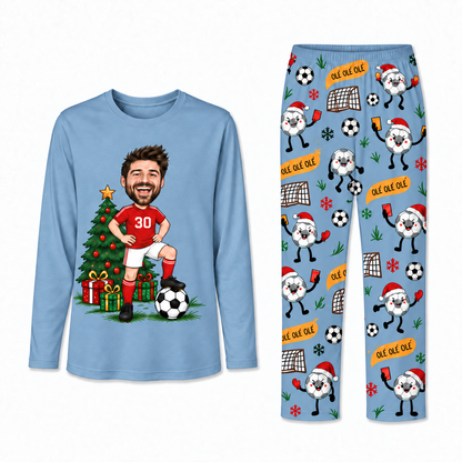 Funny Custom Face Soccer Player Ole Ole Ole Matching Family Christmas Pajamas