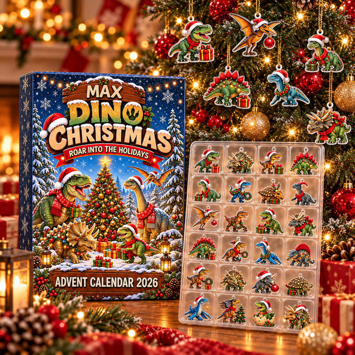 Personalized Dino Christmas Advent Calendar 2026 – 2D Acrylic Dinosaur Collectible Countdown