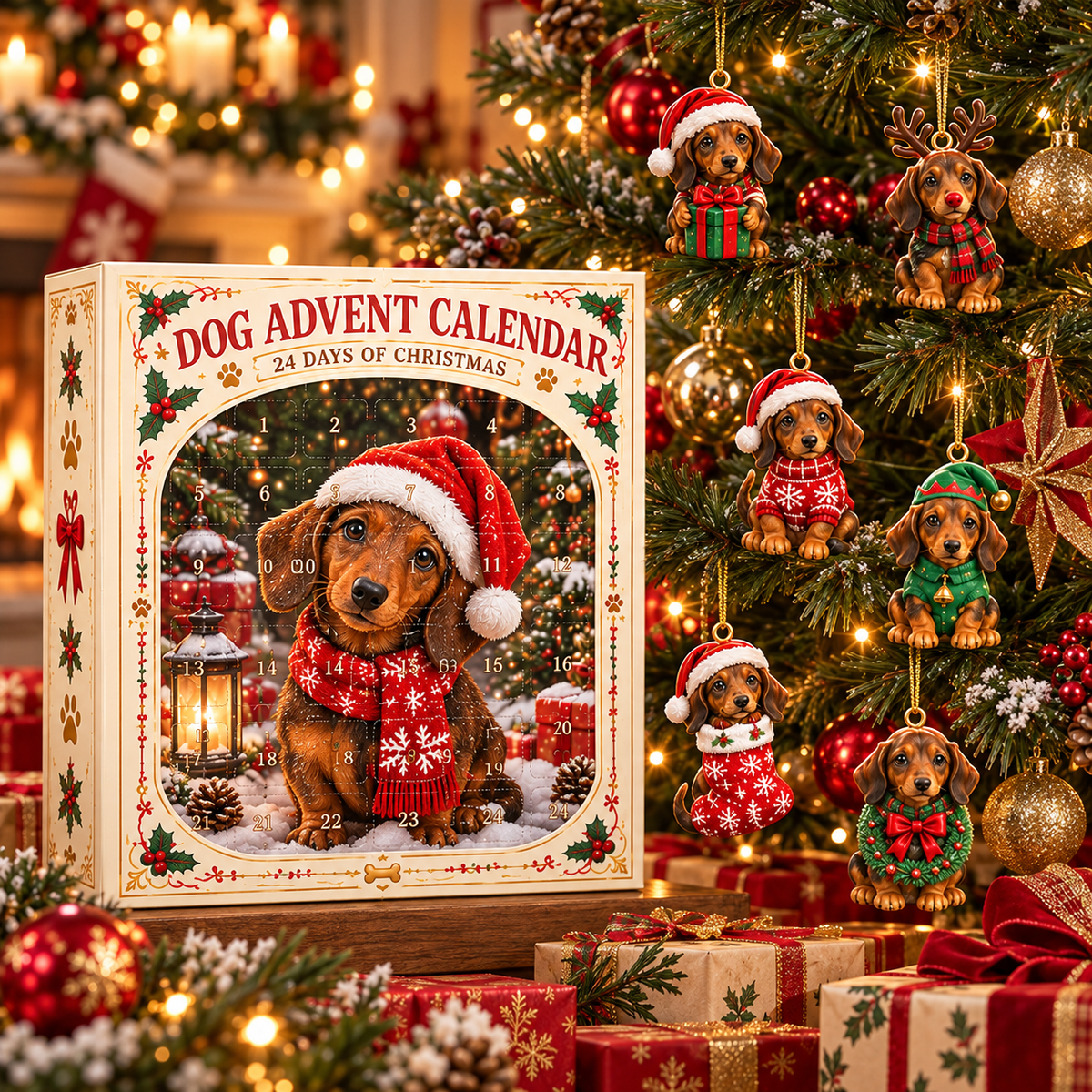Cute Dachshund Christmas Advent Calendar, 24 Days Dog Lover Holiday Countdown Gift