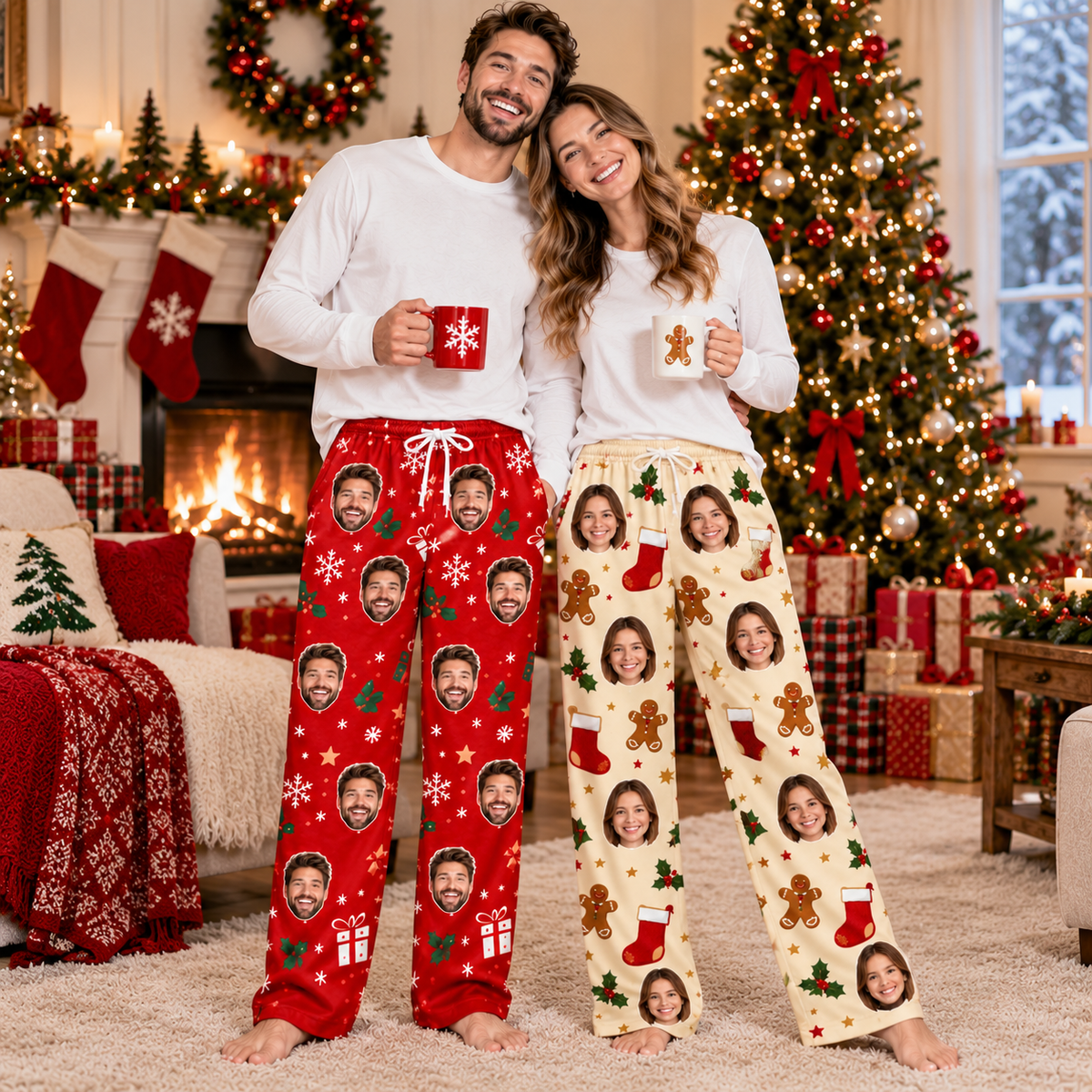 Personalized Face Christmas Pajama Pants – Custom Photo Holiday Lounge Pants