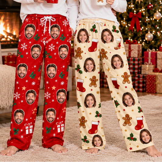 Personalized Face Christmas Pajama Pants – Custom Photo Holiday Lounge Pants