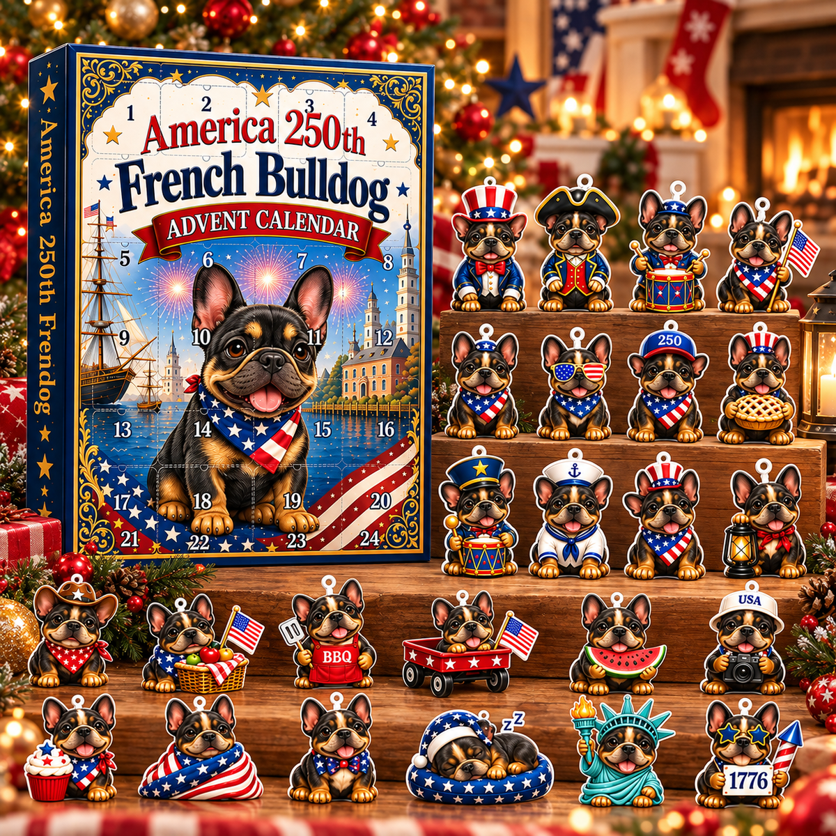 America 250th French Bulldog Advent Calendar 2026 – 24-Day Patriotic Christmas Countdown