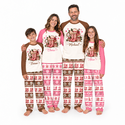 Custom Name Pink Cowboy Hat & Boots Pajama Sets