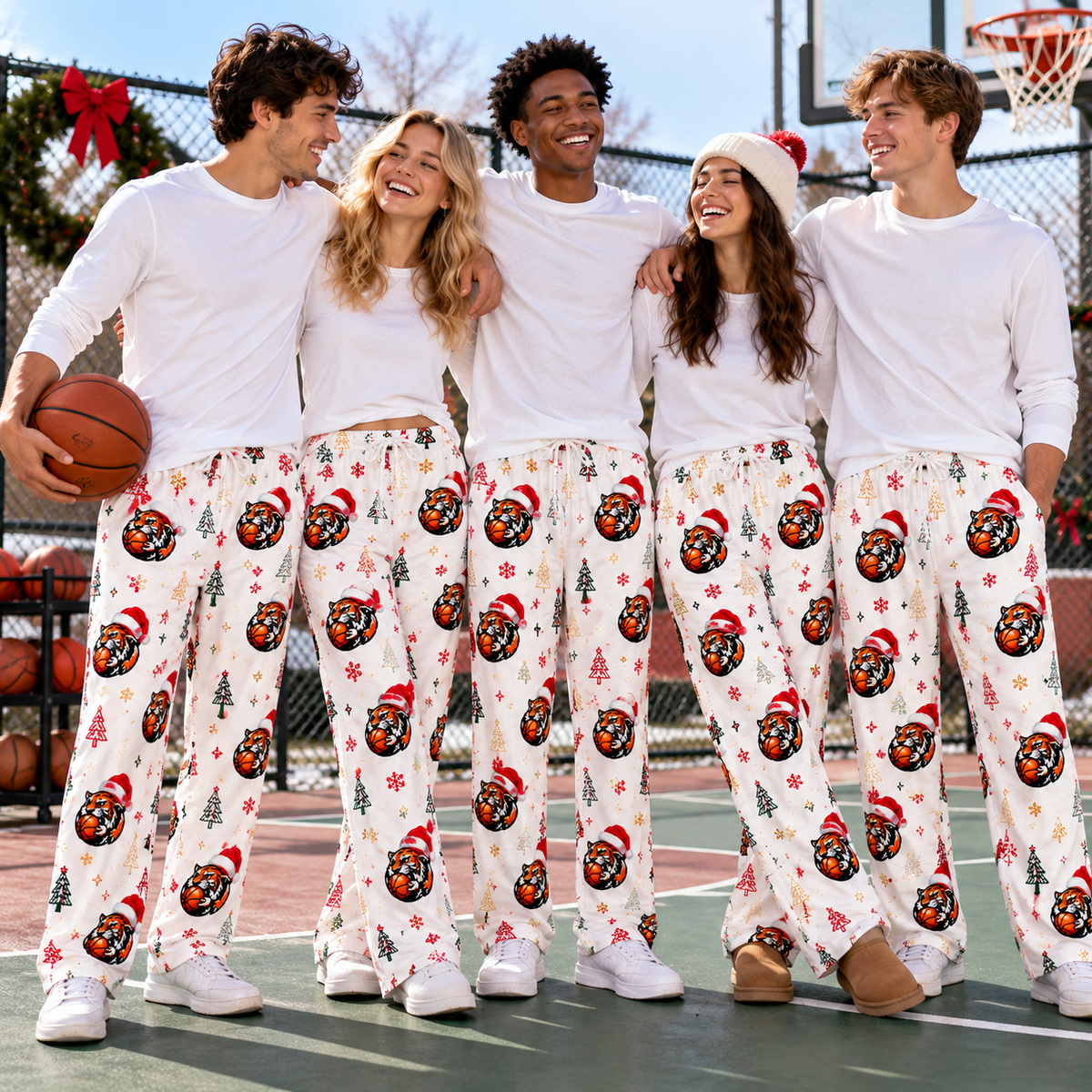 Personalized Logo/Mascot Christmas Pajama Pants, Custom Logo/Mascot Matching Christmas Lounge Pants