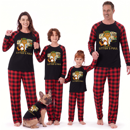 Custom Photo Funny Cat Litter's Full RV Christmas Red Plaid Family Christmas Pajamas With Pet