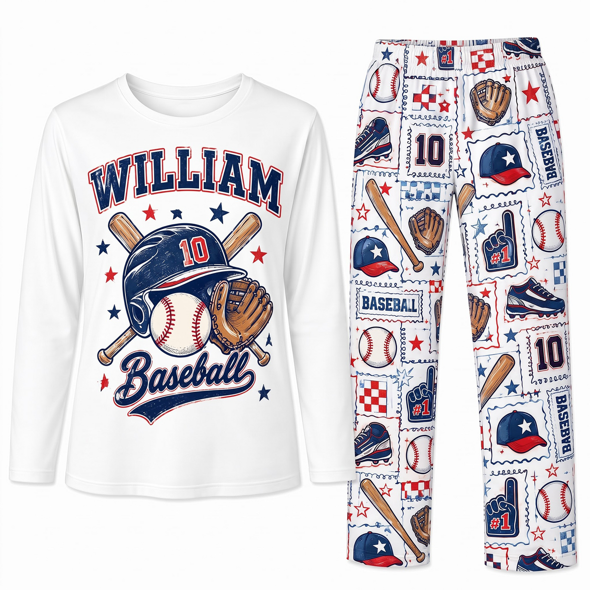 Personalized Name & Number Vintage Baseball Player Matching Family Pajamas