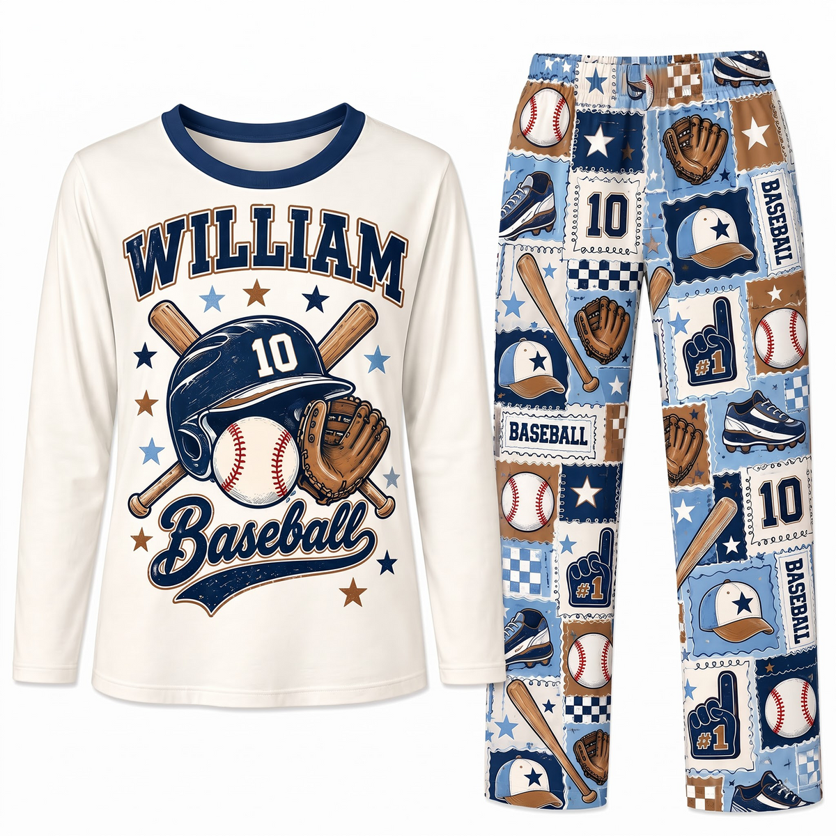 Personalized Name & Number Vintage Baseball Player Matching Family Pajamas