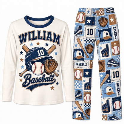 Personalized Name & Number Vintage Baseball Player Matching Family Pajamas