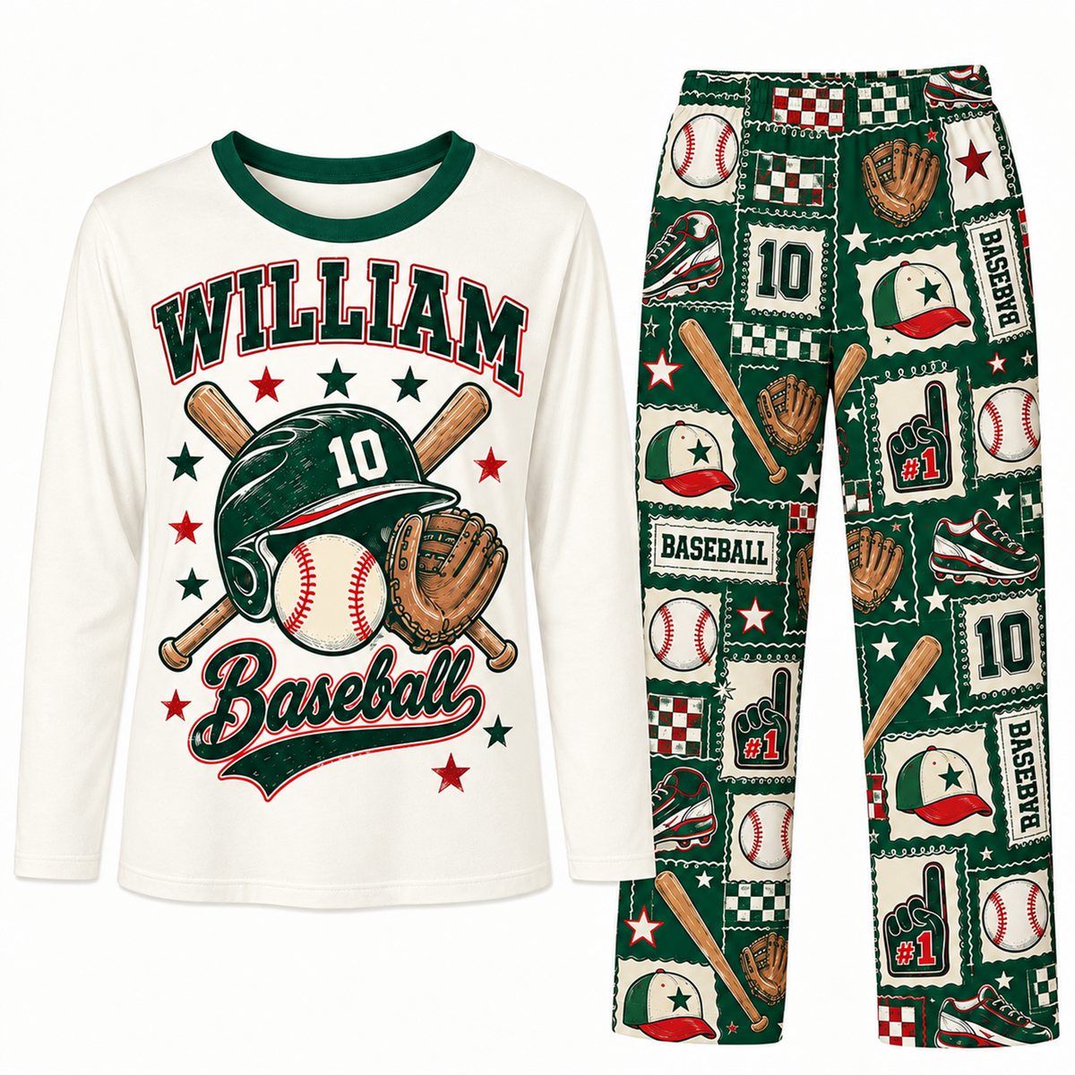 Personalized Name & Number Vintage Baseball Player Matching Family Pajamas