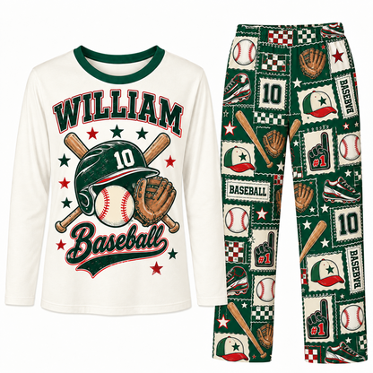 Personalized Name & Number Vintage Baseball Player Matching Family Pajamas