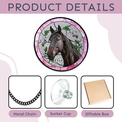 Personalized Pet Portrait Stained Glass Suncatcher – Custom Pet Memorial Window Hanging, Horse Lover Keepsake Gift